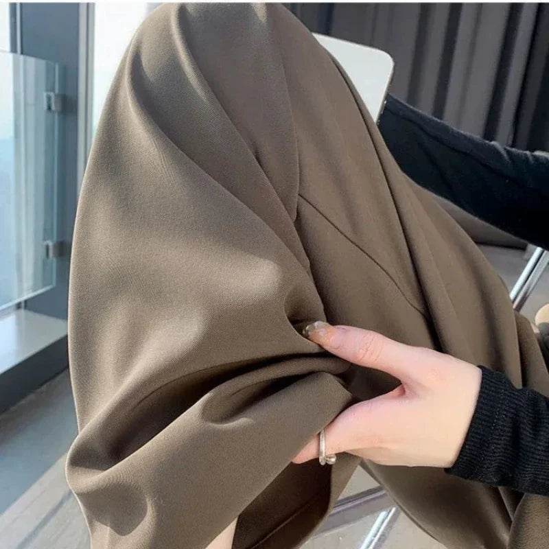 Calças largas elegantes femininas estilo coreano cintura alta