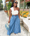 Calças de corrida femininas com bolsos e pernas largas