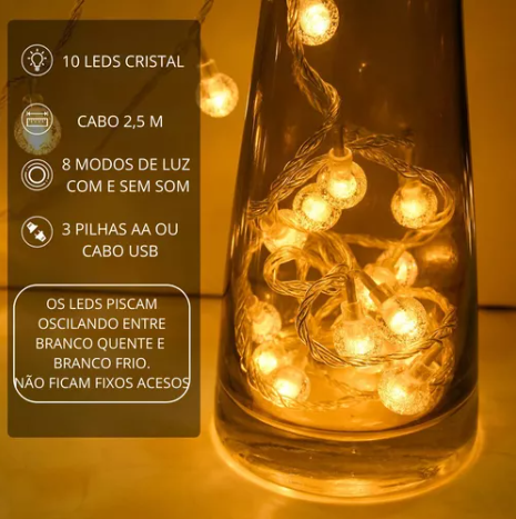 Cascata Pisca Pisca 10 Bolas 8 Musicas Natalinas Bivolt Usb