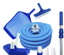 Kit Limpeza Para Piscina Aspirador Peneira Escova Vinil Alvenaria Fibra + Cabo De Alumínio Telescópico 3m + mangueira 4m