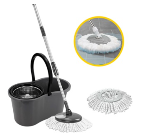 Mop Giratório Com Cesto Em Inox C/2 Limpeza Giratório 9L