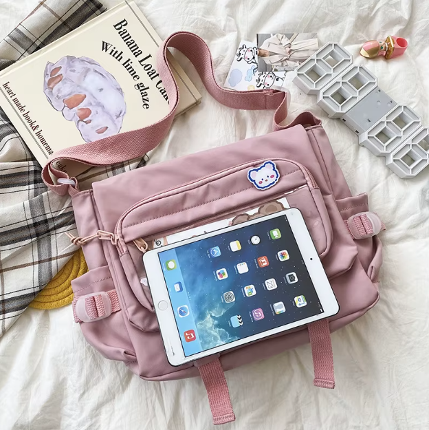 Bolsa mensageiro estilo coreano para mulheres, grande capacidade, mochila de faculdade feminina, bolsa de ombro versátil