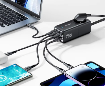 Carregador Rápido Digital Desktop Power Strip. 2 tomadas AC e controle remoto via APP. Proteção contra sobrecarga