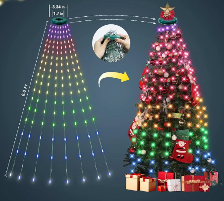 Luzes de Cachoeira LED para Árvore de Natal | 8 Modos e Timer+ Brinde+frete gratis a pronta entrega
