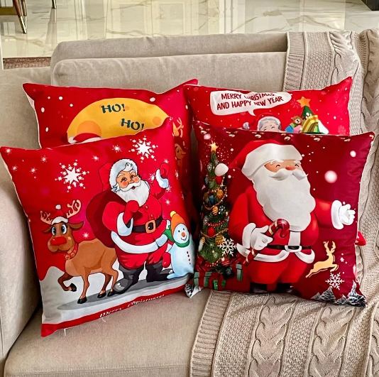 Kit 4 Capas de Almofada Natalinas 2024: Decore com Conforto
