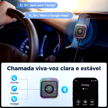 Adaptador Bluetooth 5.4 Car AUX com Microfones Duplos