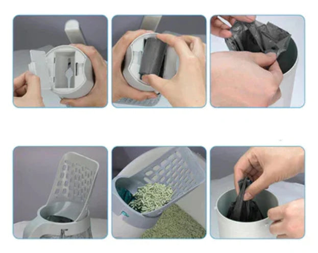 Pá Higiênica para Gatos com Dispenser Embutido + Saco Coletor Descartável