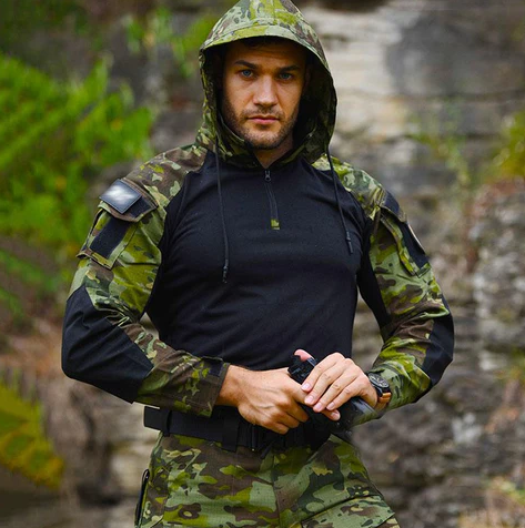 Conjunto militar masculino com estampa de camuflagem, à prova de vento