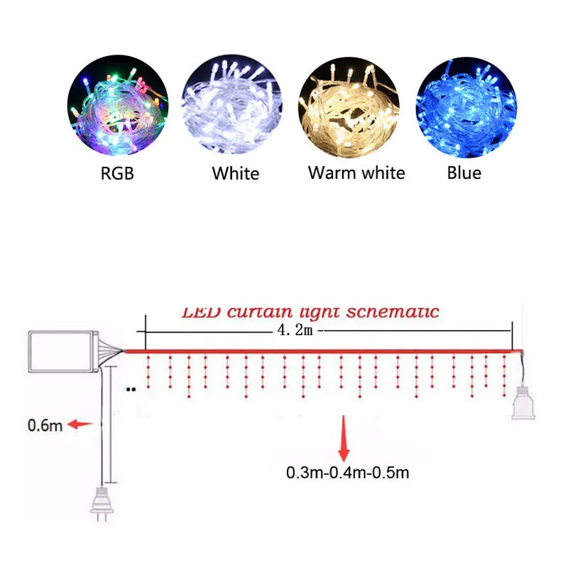 Cascata 400 Leds Branco Frio Fixa 8 Funções