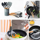 Kit C/12 Peças Utensílios De Cozinha Colheres Espatula Silicone Cabo Madeira Decoração