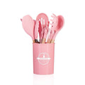 Kit C/12 Peças Utensílios De Cozinha Colheres Espatula Silicone Cabo Madeira Decoração