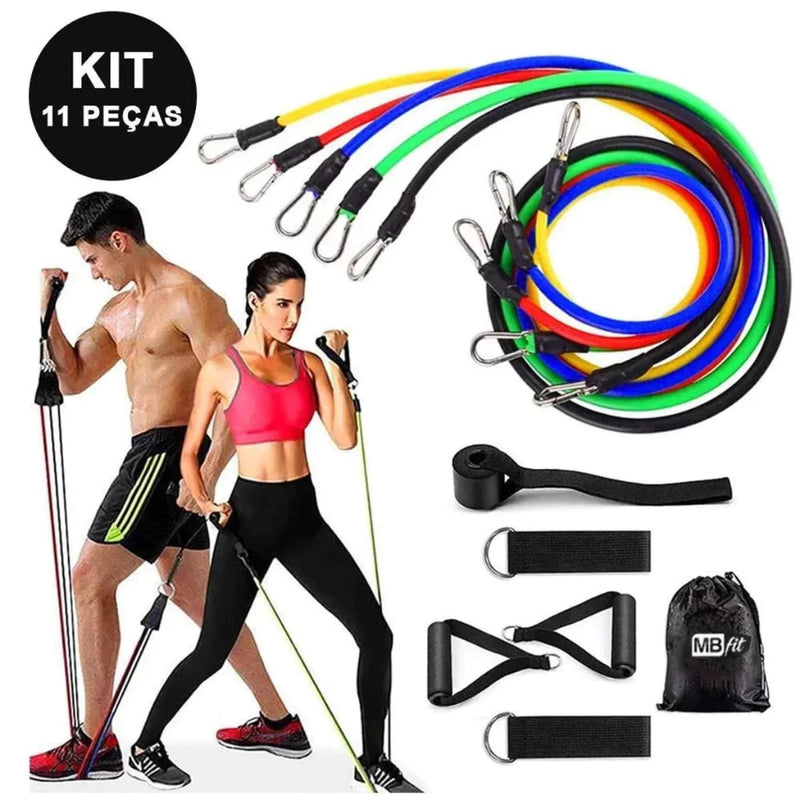Kit Elástico 11 Itens Extensor Para Treinamento Funcional
