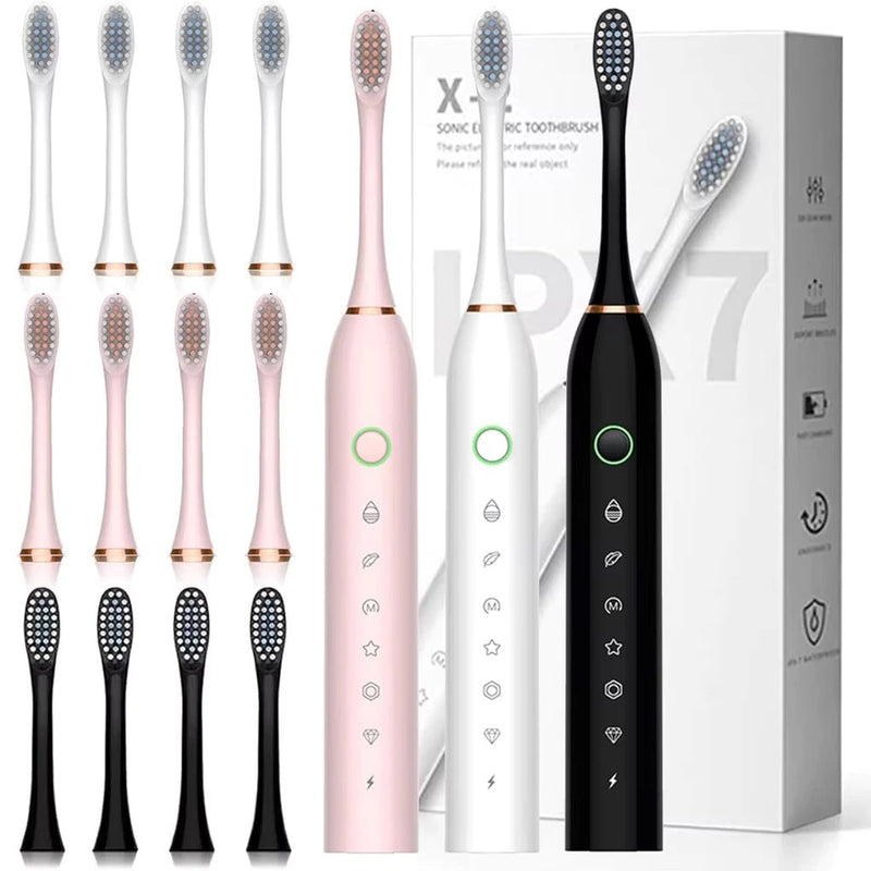 Escova Dental Elétrica Usb Com 3 Cabeças E Base De Apoio