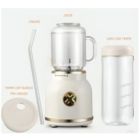 Mini Liquidificador Portátil Copo Caneca 500ml e 450ml Com 10 Lâminas, Tampa, Canudo e Copo Recarregavel
