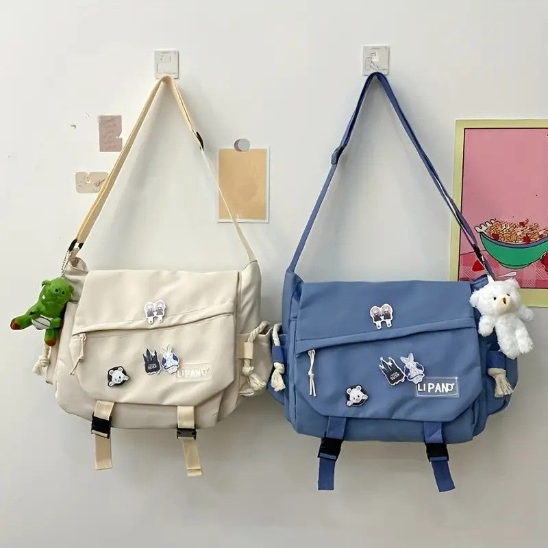 Bolsa mensageiro estilo coreano para mulheres, grande capacidade, mochila de faculdade feminina, bolsa de ombro versátil