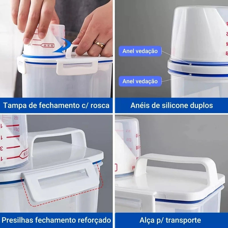 Pote Hermético 2.5L com Copo Medidor Bico Dosador Cozinha Mantimentos - COMPRE 2 LEVE 3 UNIDADES