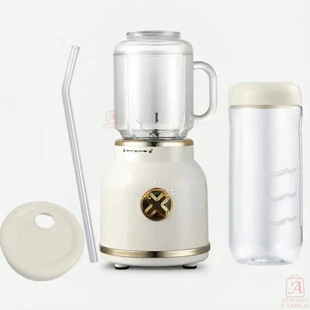 Mini Liquidificador Portátil Copo Caneca 500ml e 450ml Com 10 Lâminas, Tampa, Canudo e Copo Recarregavel